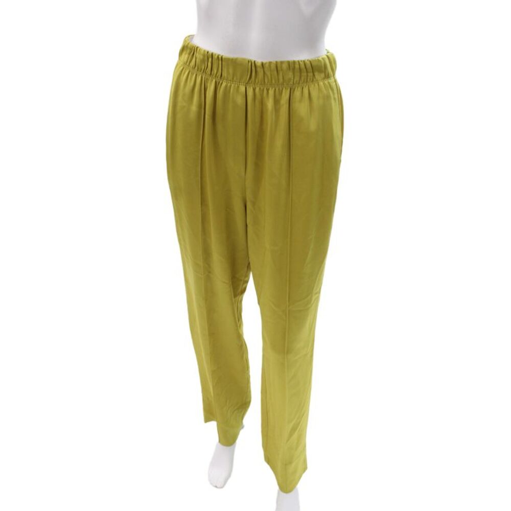 Rebecca Taylor Women Dress Pants Green Silk Pull On Casual Size S